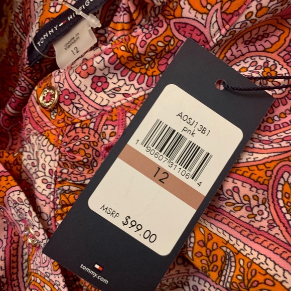 Tommy Hilfiger A-line Sleeveless Pink/Orange Paisley Casual Dress - Picture 3 of 4